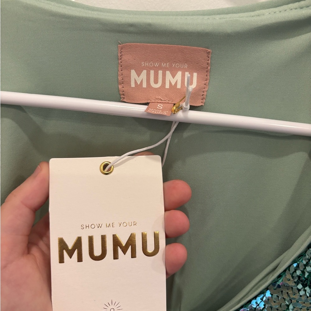 Show Me Your MuMu Matilda Mini Dress - Aqua Liquid Sequins - Picture 4 of 5